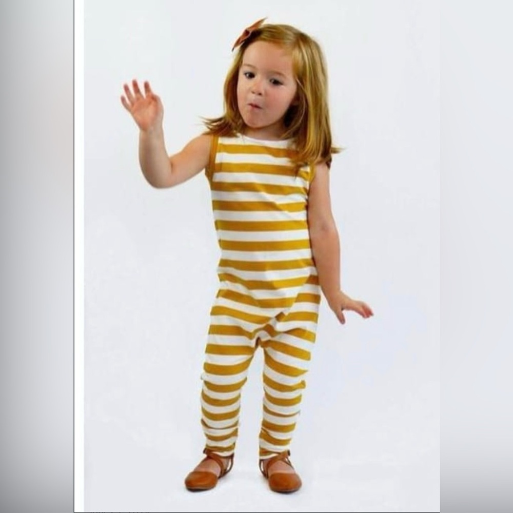 NWT Random Rompers 3T Mustard Stripe Romper Handmade Unisex Boutique